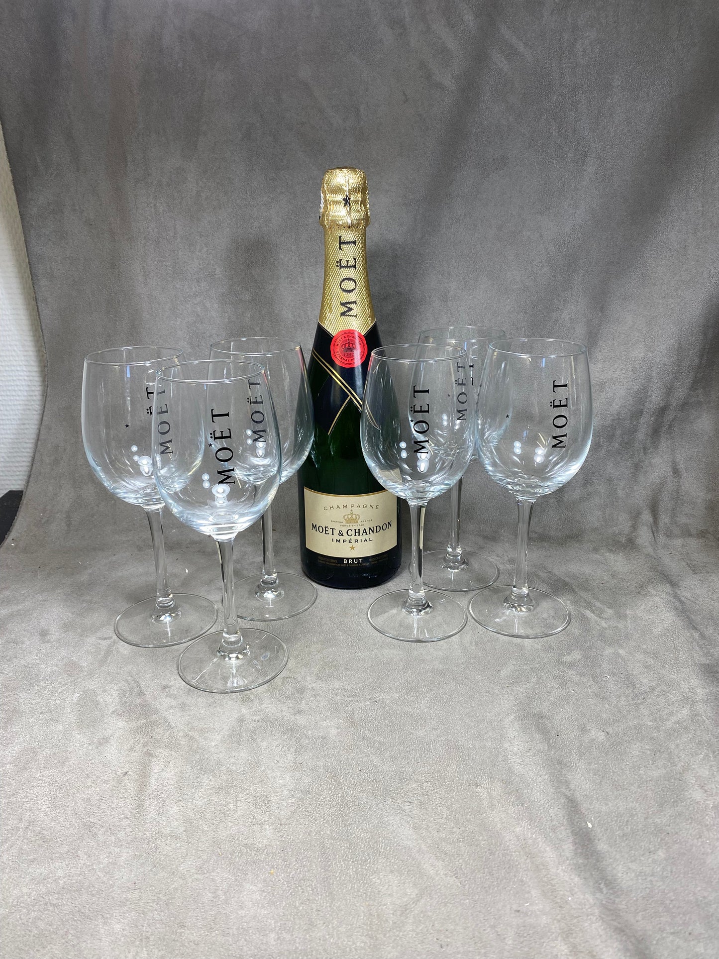 RARE Lot de 6 flutes à champagne Moet et Chandon en cristal vintage  Made in france