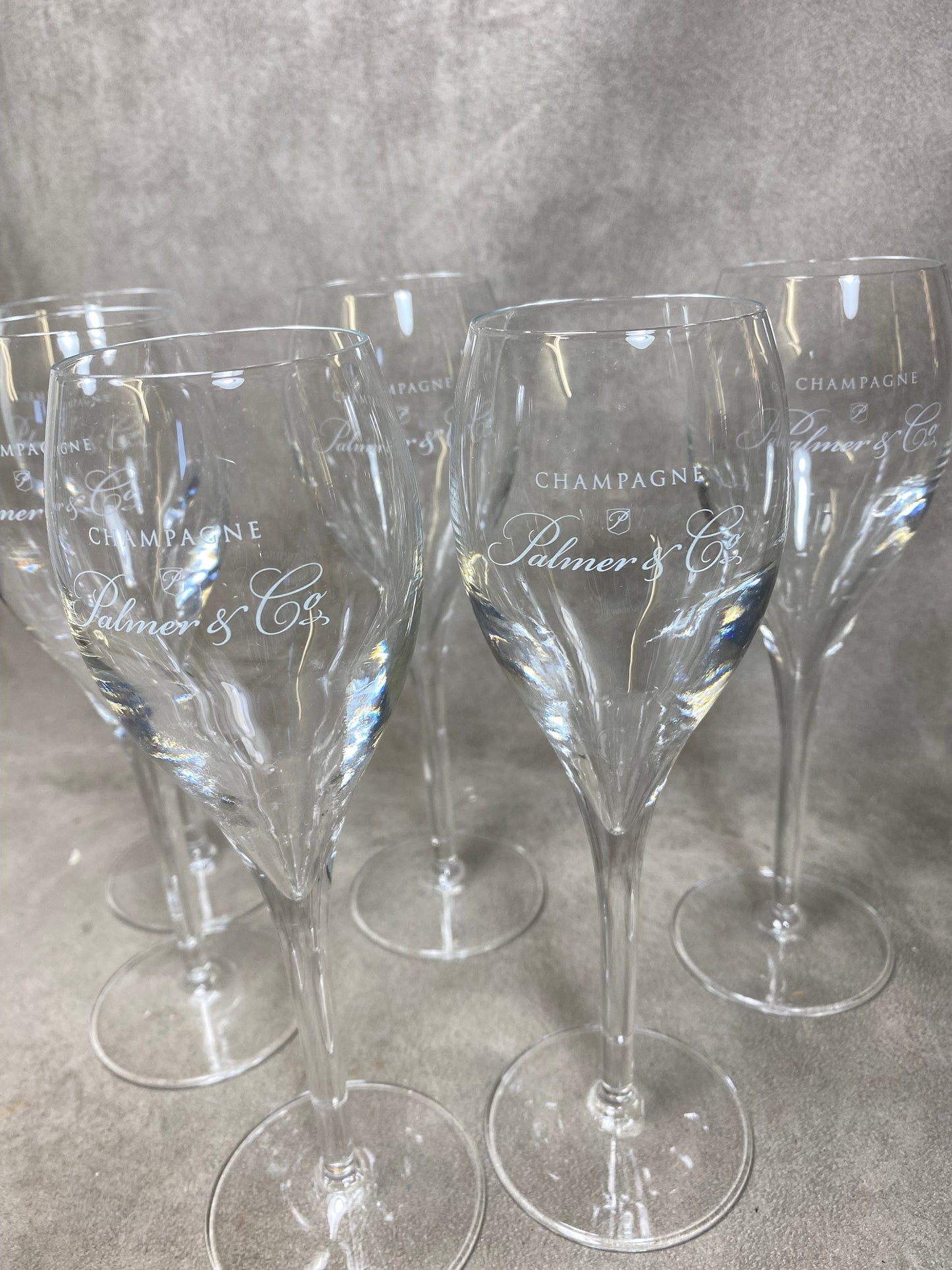 Lot de 6 flutes en verre vintage Champagne Palmer&Co Reims  Années 1980
