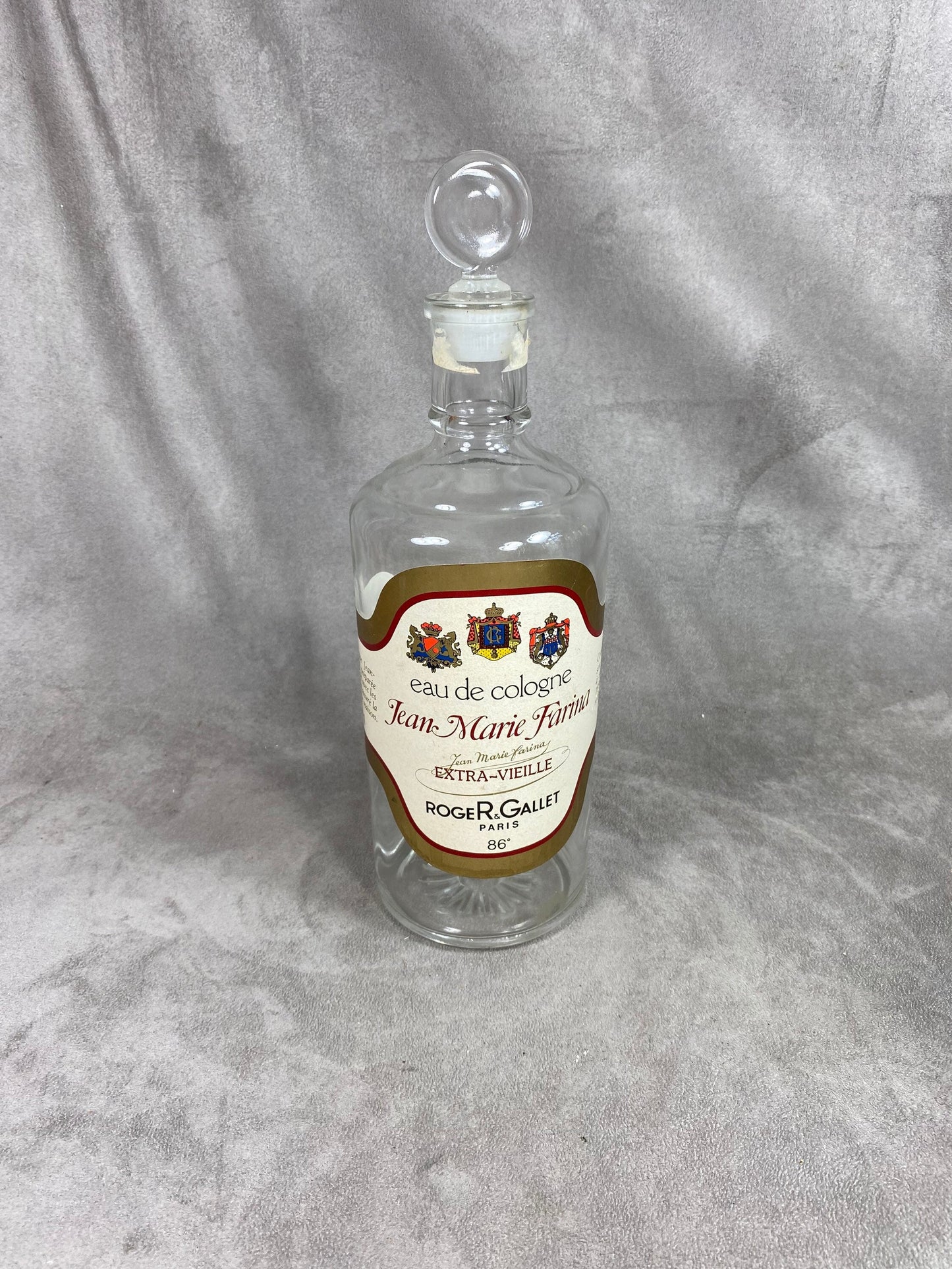 RARE Old empty bottle of Roger&amp;Gallet Jean Marie Farina cologne in vintage glass