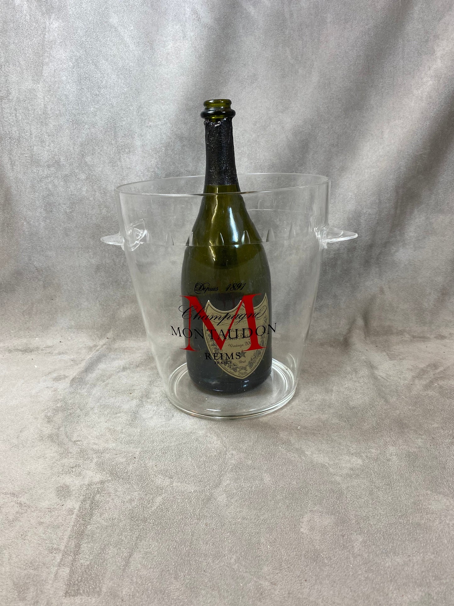 Seau à champagne Montaudon en plastique transparent Made in Italy  Années 1980
