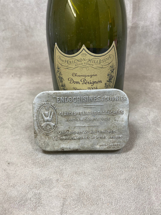 Ancienne boîte glandes "ENDOCRISINES" laboratoire Fournier vintage en aluminium Made in France 1930