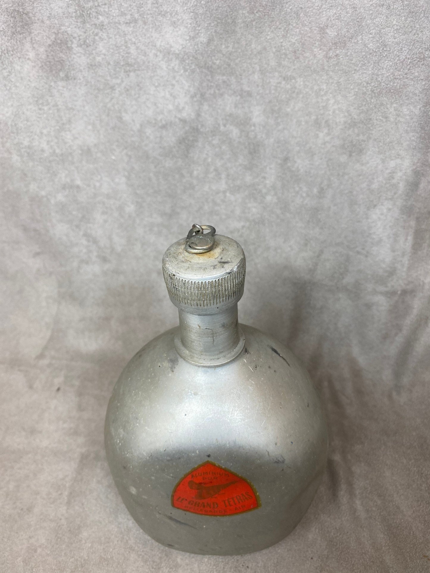 RARE Gourde Le Grand Tétras en aluminium bouchon mécanique vintage contenance 1 litre Made in France