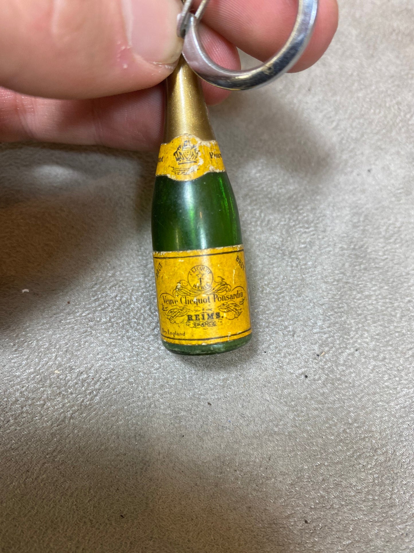 RARE Veuve Clicquot plastic key ring with champagne bottle decoration Made in France 1960s