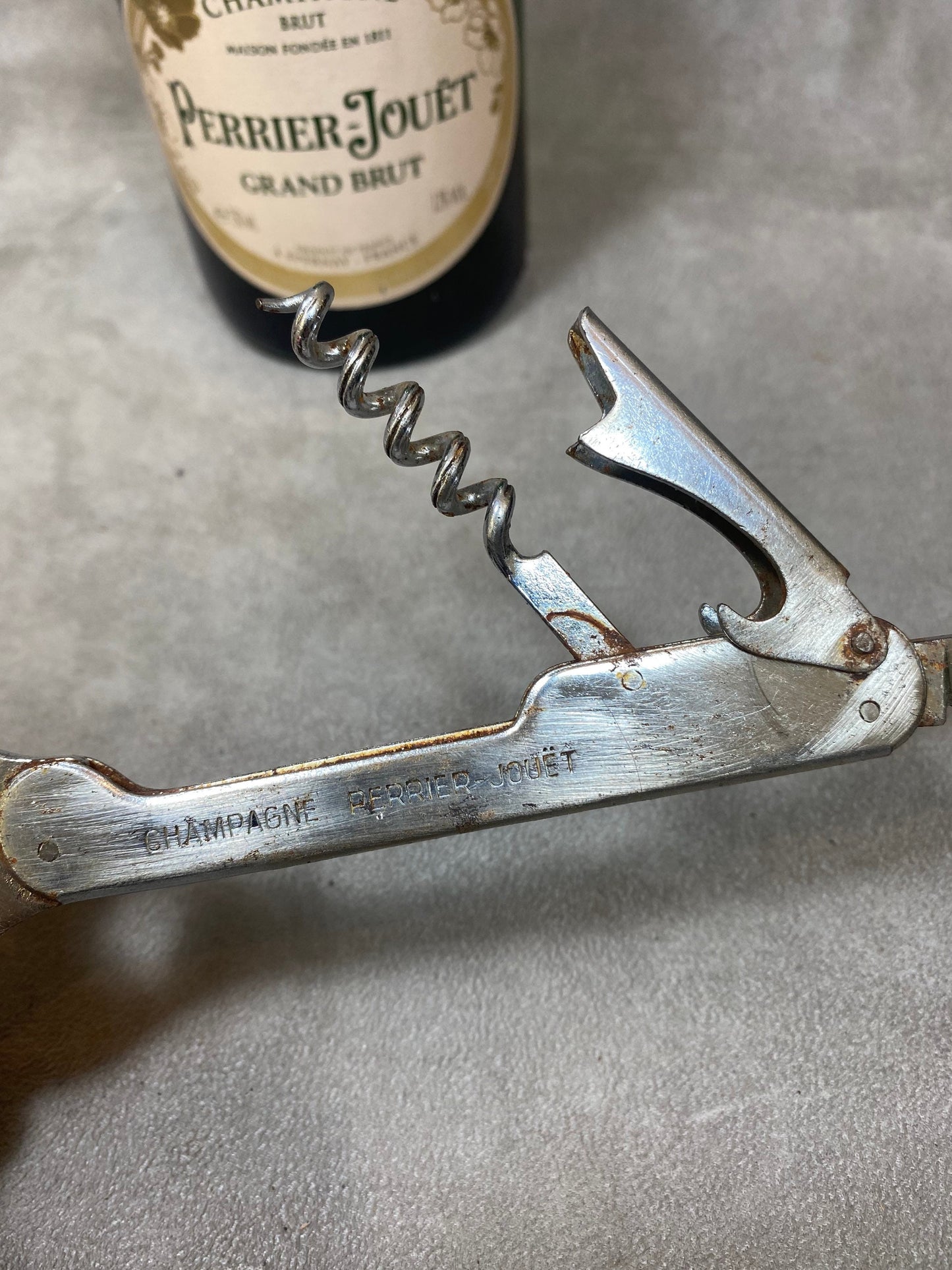 Perrier-Jouët Bottle Opener, Vintage Steel Corkscrew Made in France, Wine Collectors, French Wine