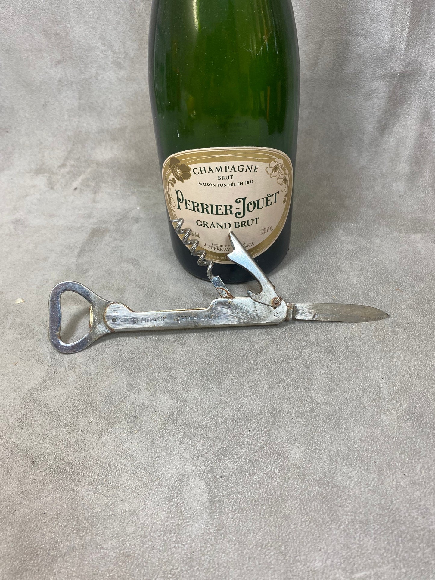 Perrier-Jouët Bottle Opener, Vintage Steel Corkscrew Made in France, Wine Collectors, French Wine