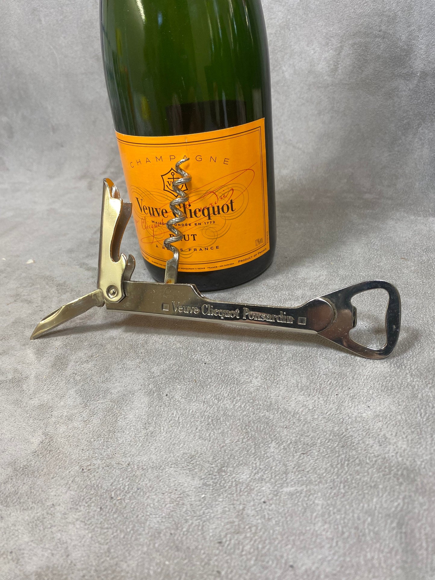 Veuve Clicquot Flaschenöffner, Vintage Stahlkorkenzieher Made in France, Weinsammler, französischer Wein