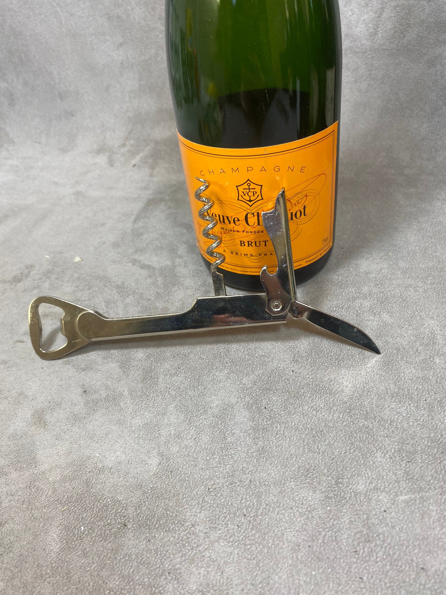 Veuve Clicquot Flaschenöffner, Vintage Stahlkorkenzieher Made in France, Weinsammler, französischer Wein