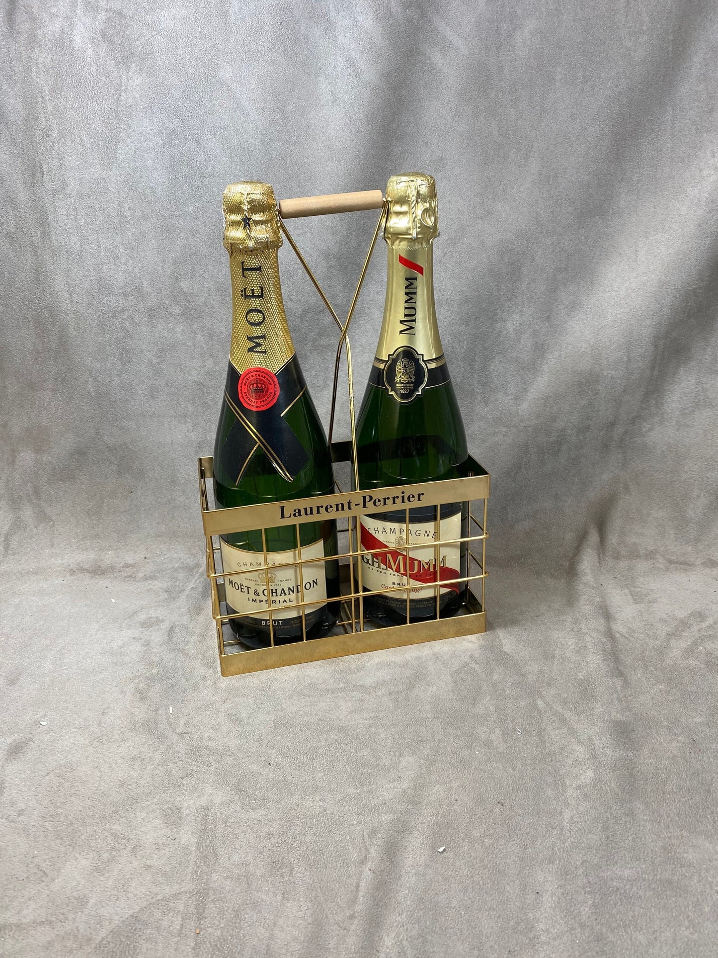 Panier en métal doré Champagne Laurent-Perrier pour 2 bouteilles  Années 1990