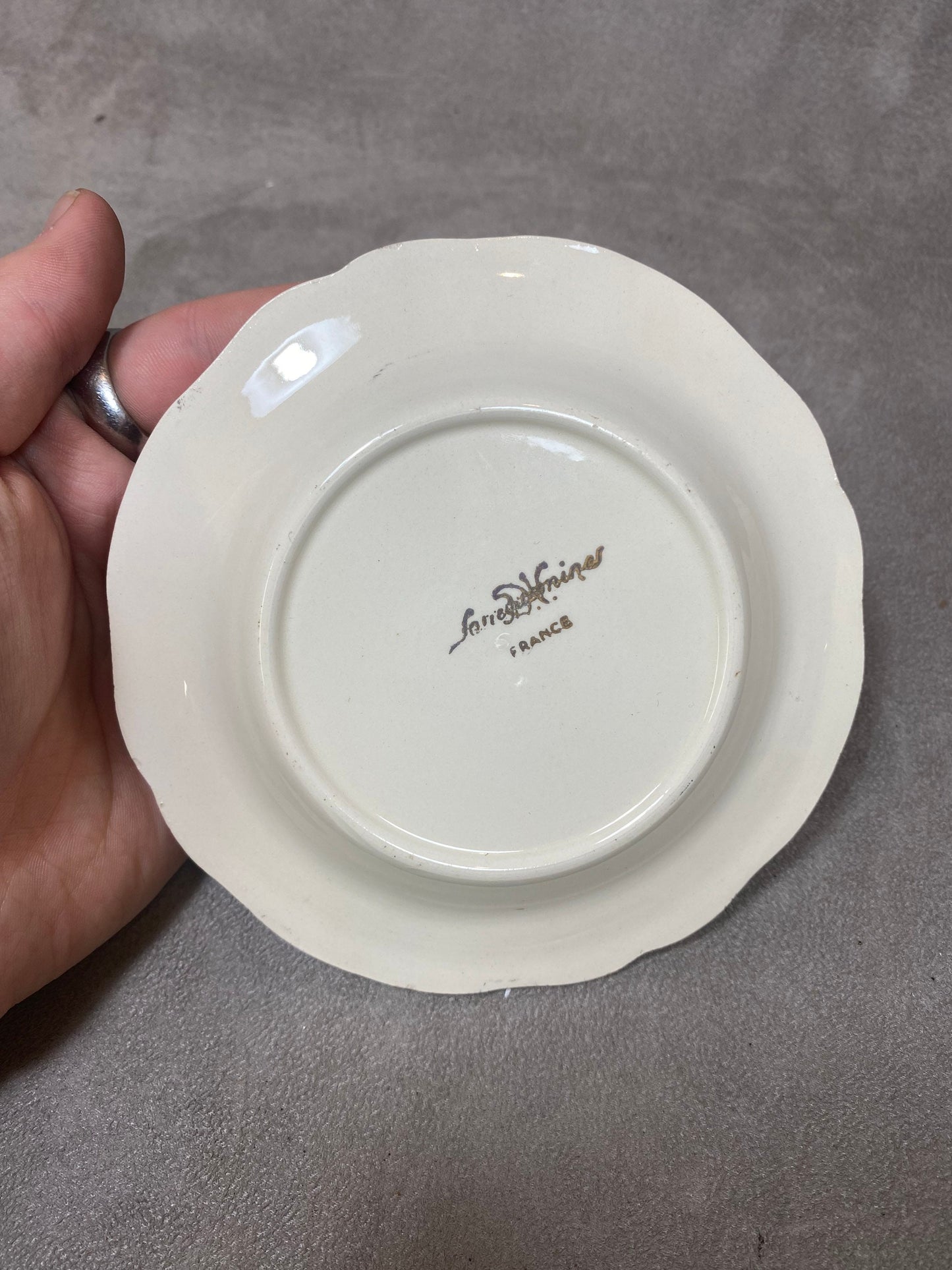 Ruinart Sarreguemines vintage porcelain ashtray, French Champagne, Champagne Gift Made in France