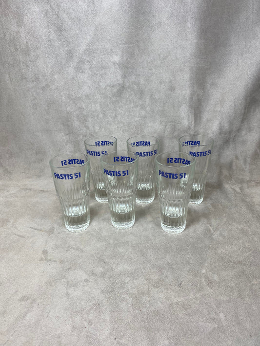 6er Set Pastisgläser Pastis 51 aus Vintage Retroglas Made in France 1970er