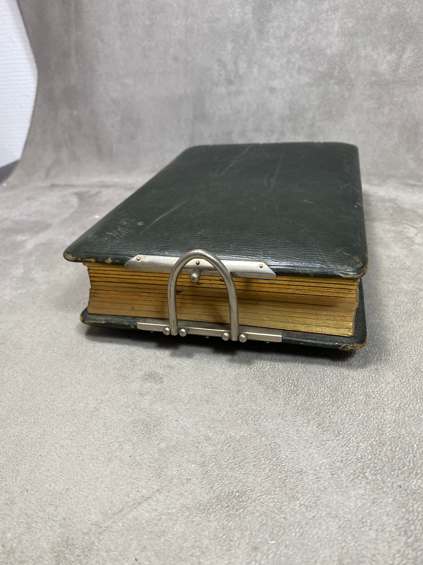 RARE Magnificent photo album in green leather and metal Made in France 1890s