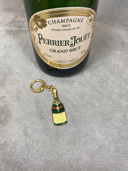 RARE Perrier Jouet metal key ring with champagne bottle decoration Made in France 1960s