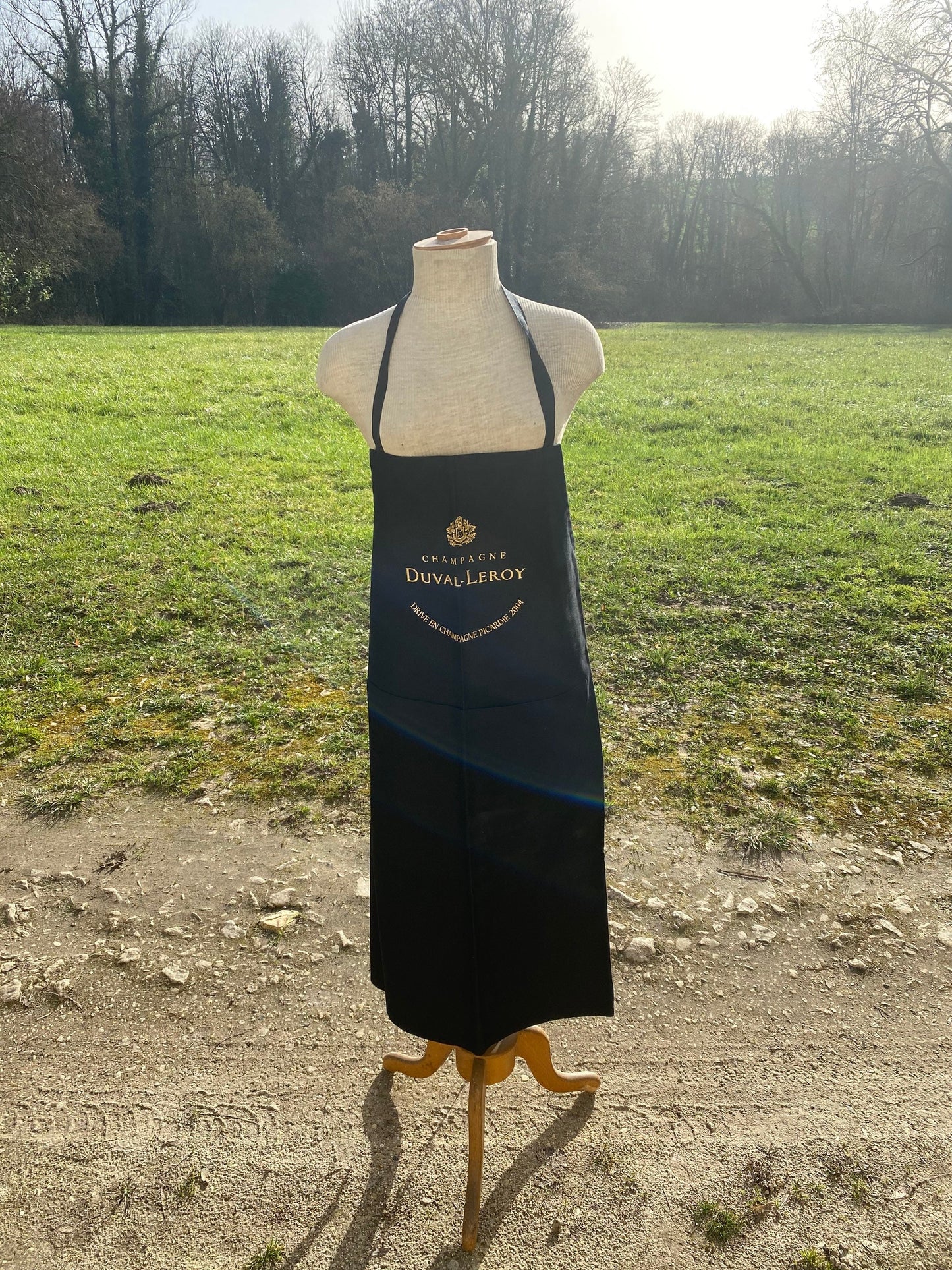 Tablier sommelier noir champagne Duval-Leroy en coton vintage Made in france