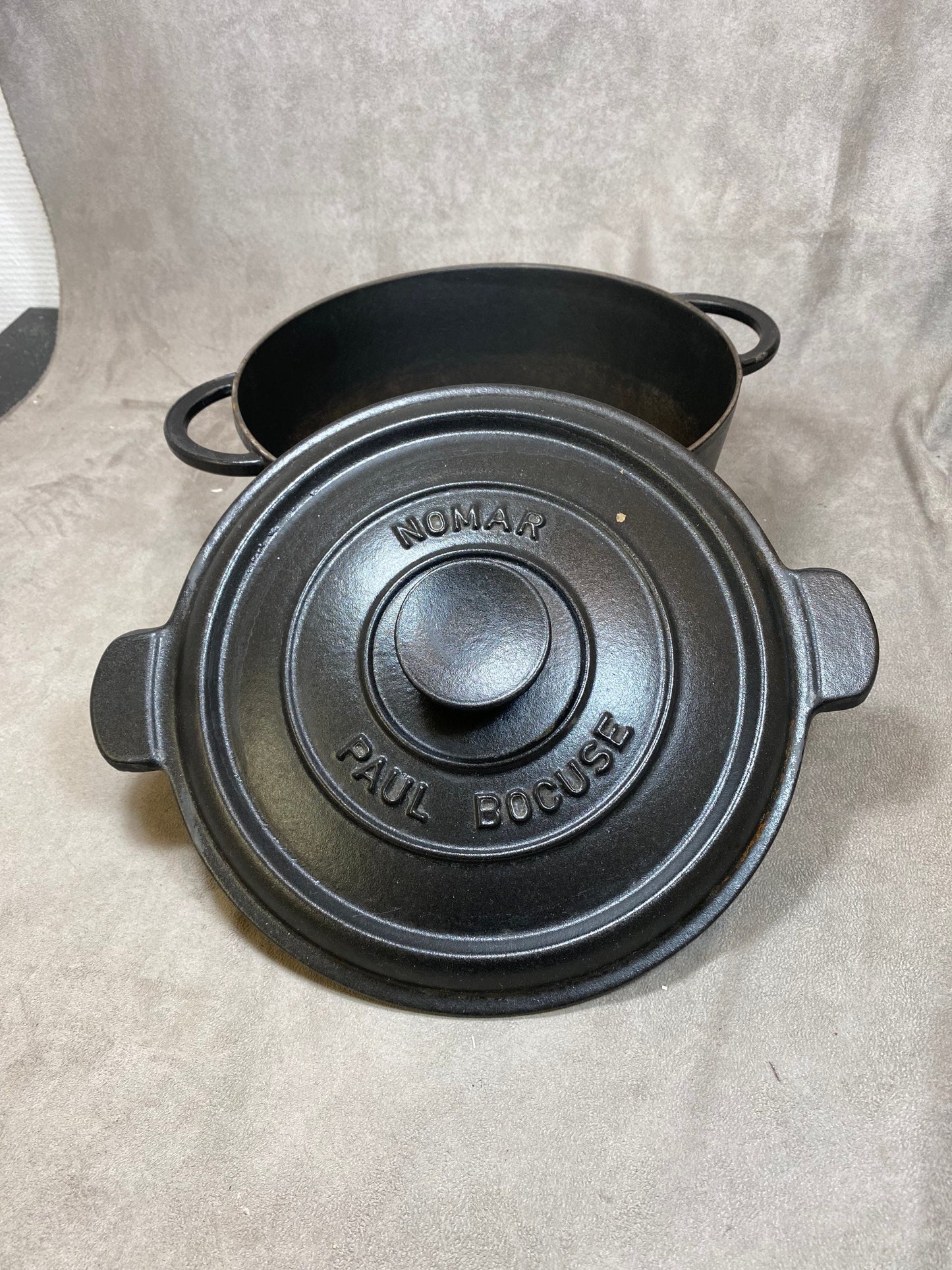 NOMAR Paul Bocuse black enameled cast iron casserole dish, diameter 32 cm, Vintage made in France 1970
