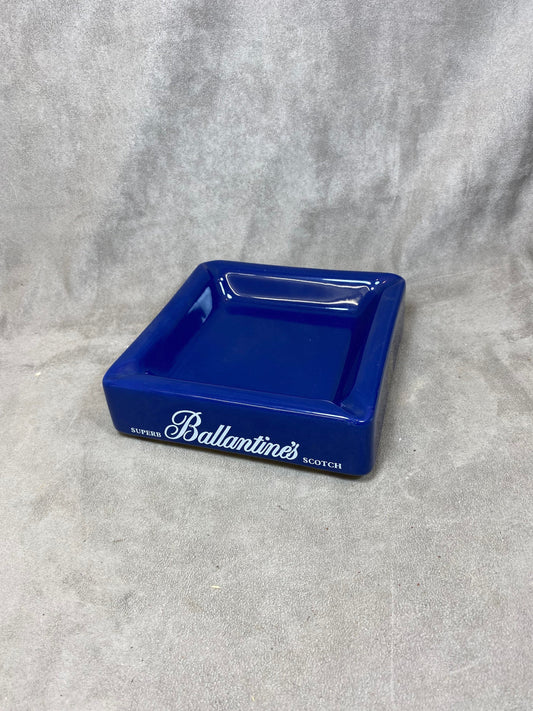 Large Blue Ceramic Ashtray Ballantines Scotch Whisky Vintage Made in France