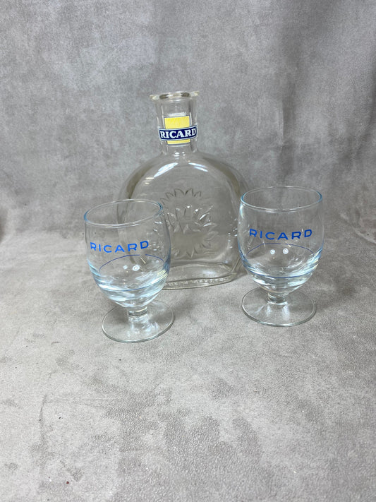 RICARD carafe and 2 vintage glasses advertising items | Made in France | 1970s