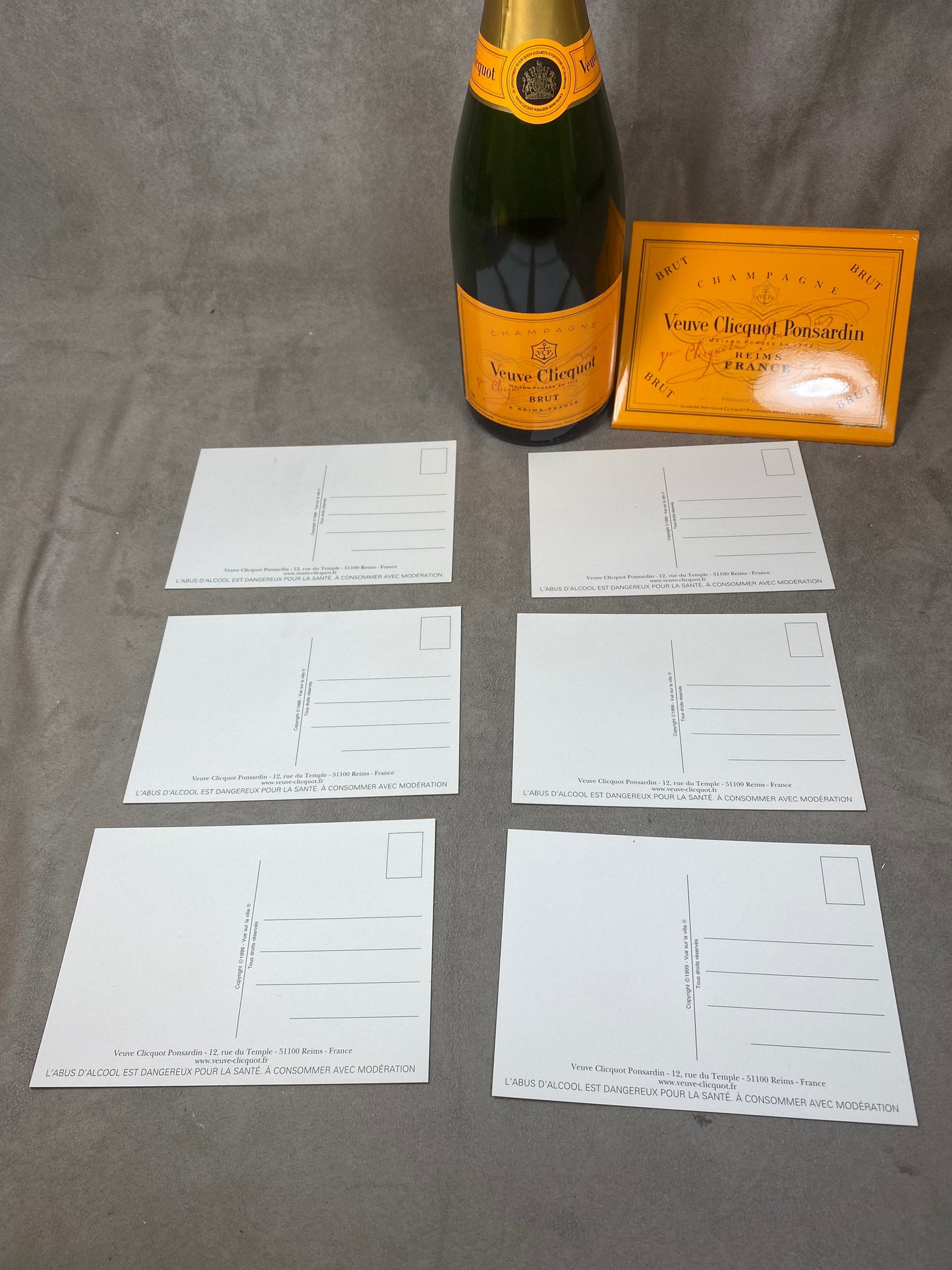 RARE Lot de 6 cartes postales Champagne Veuve Clicquot en carton Made in France Vintage
