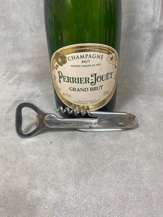 Perrier-Jouët Bottle Opener, Vintage Steel Corkscrew Made in France, Wine Collectors, French Wine