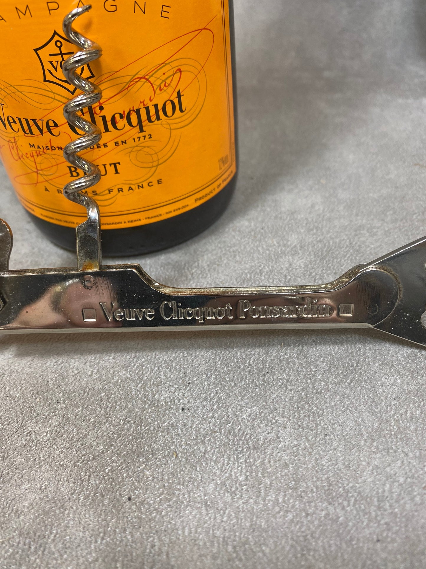 Veuve Clicquot Flaschenöffner, Vintage Stahlkorkenzieher Made in France, Weinsammler, französischer Wein