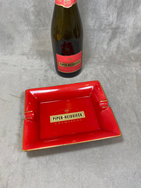 XXL ashtray red champagne Piper-Heidsieck vintage advertising item in earthenware Made in France Champagne Reims France vintage