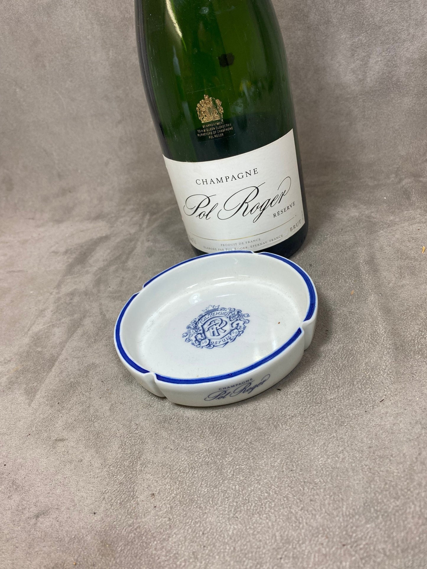 Pol Roger white porcelain ashtray Made in France 1980s