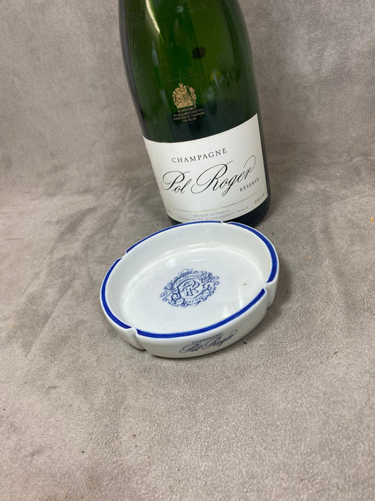 Pol Roger white porcelain ashtray Made in France 1980s