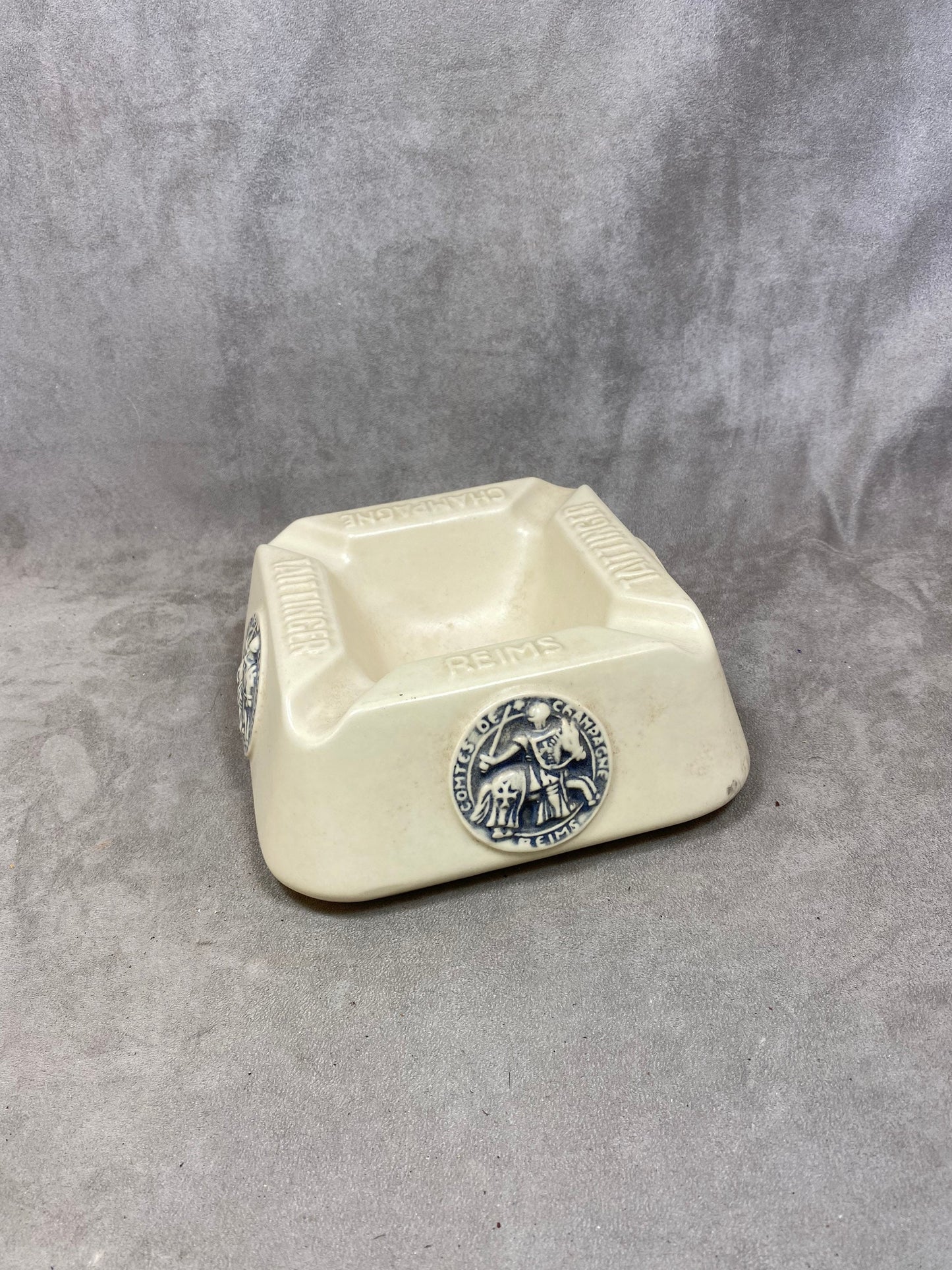 RARE Taittinger White and Black Ceramic Ashtray Vintage Taittinger Champagne Made in France