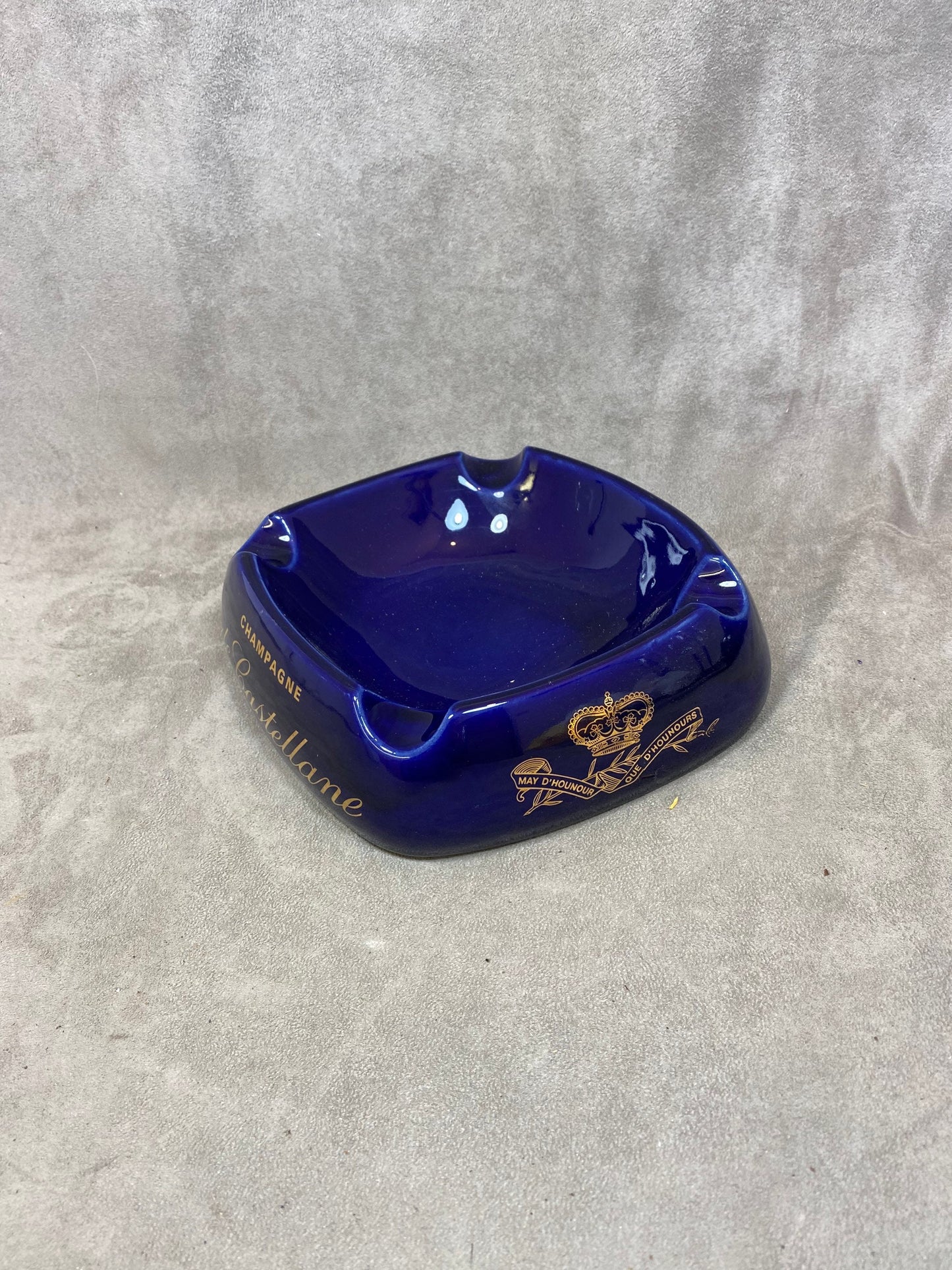 Vintage blue ceramic De Castellane champagne ashtray Made in France