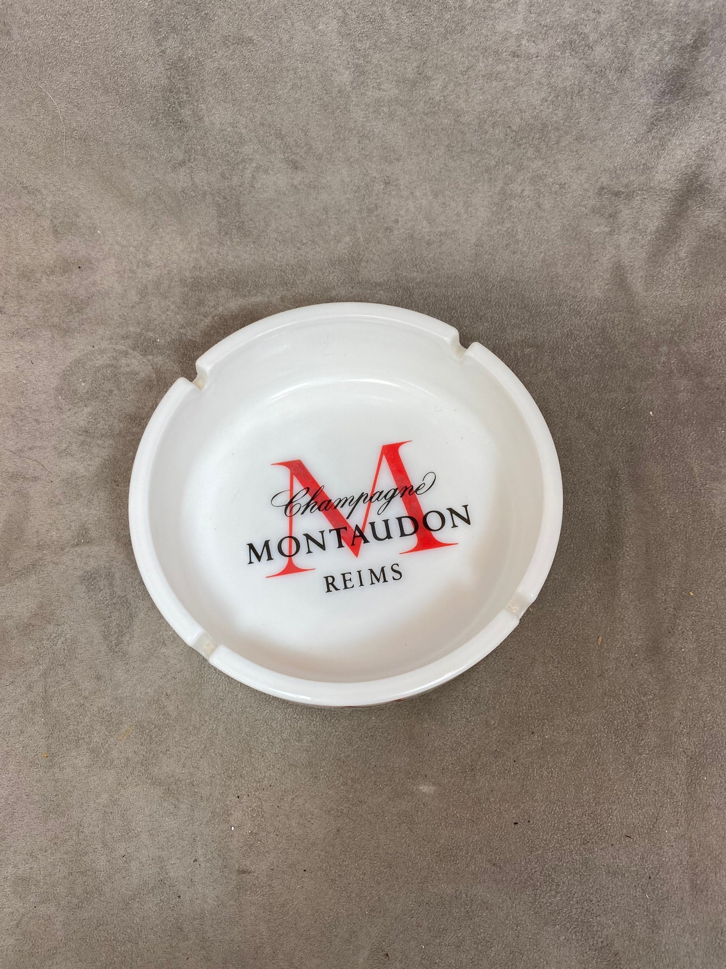 XXL vintage Montaudon champagne ashtray in white glass from the 1980s