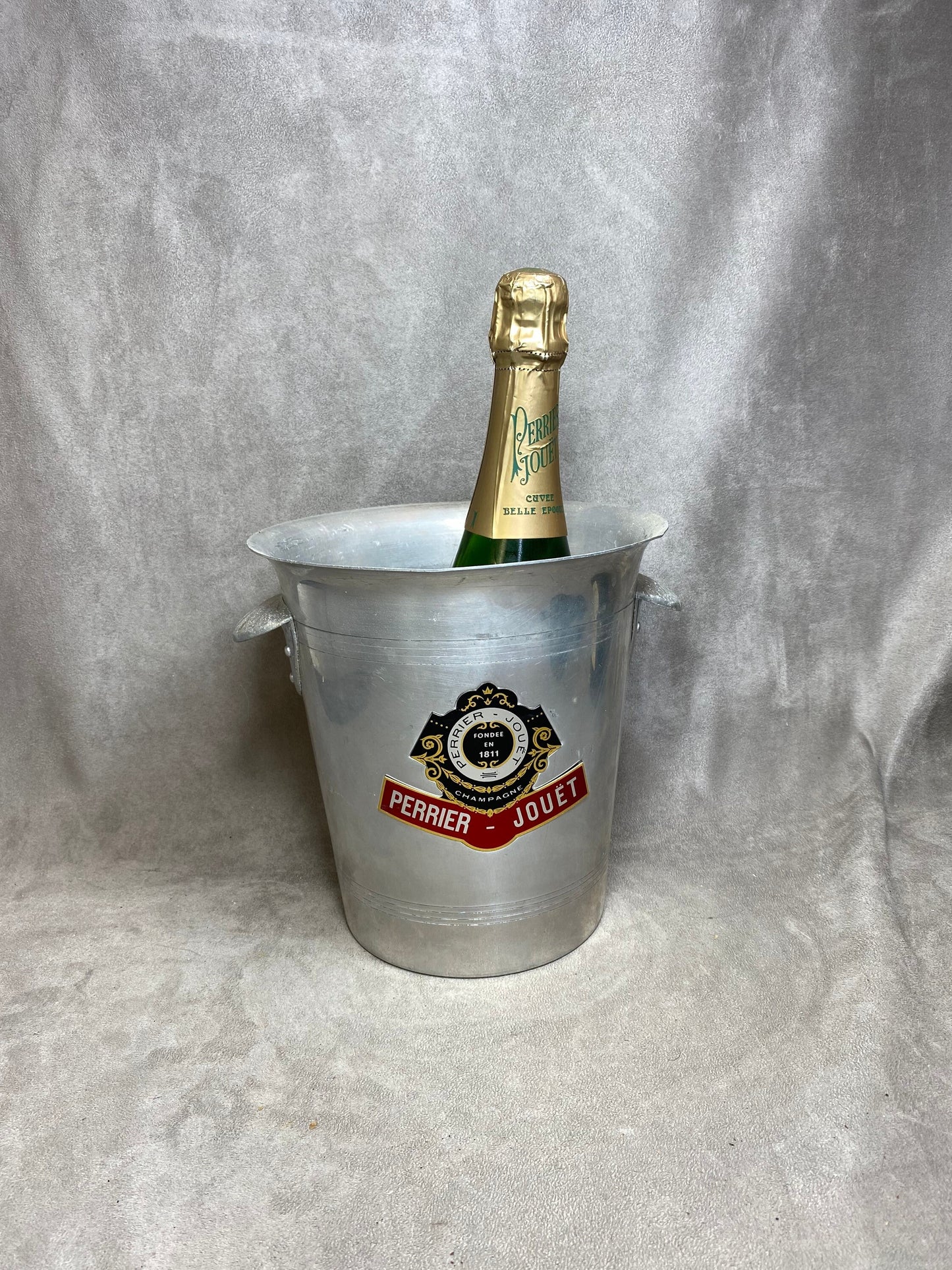 SELTENER Perrier-Jouet Belle Epoque Vintage Champagnerkühler aus Aluminium, hergestellt in Frankreich, 1980er Jahre