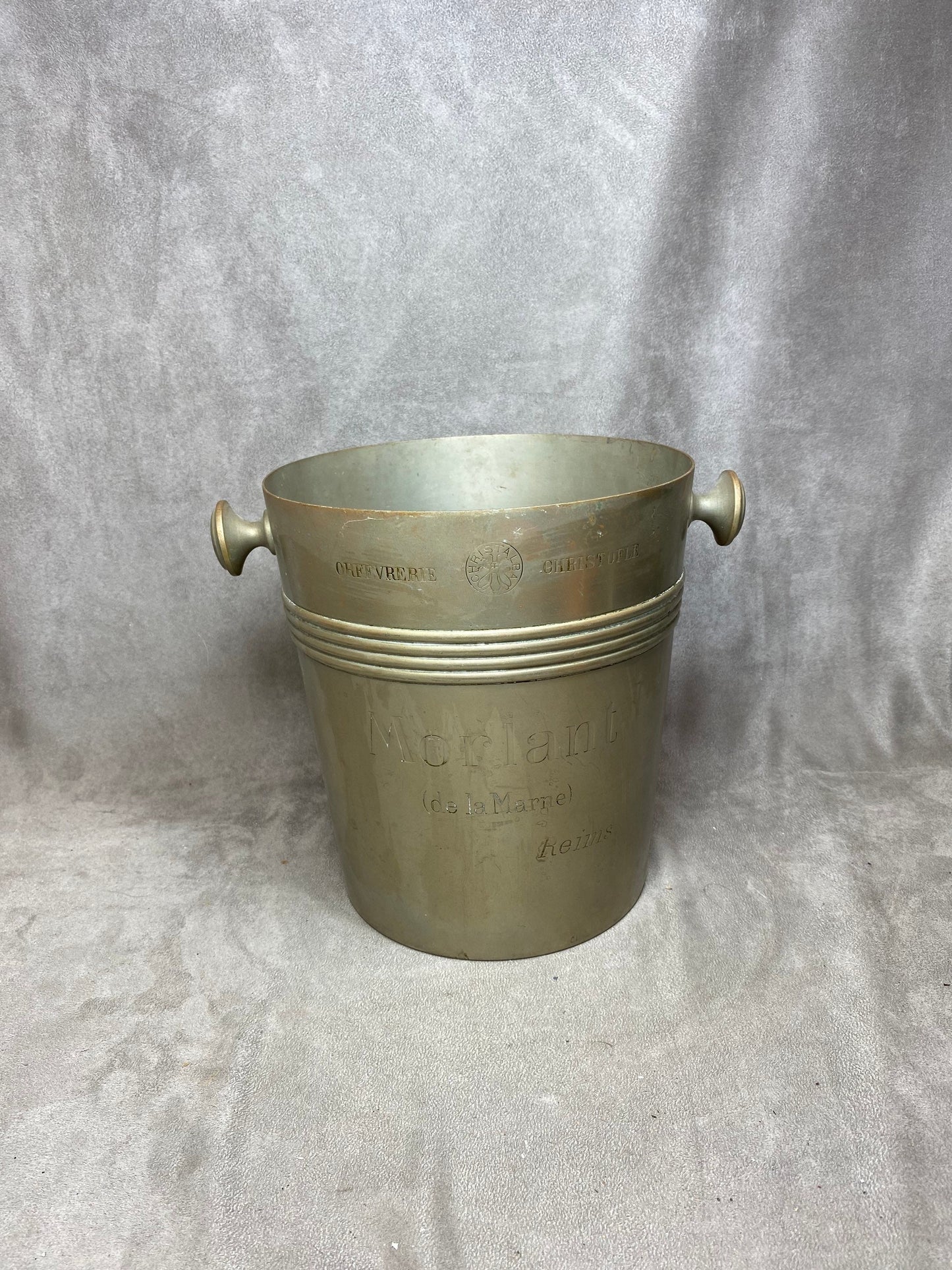 Millésime Français Champagne Silverplate Bucket Cooler MORLANT CHRISTOFLE Seau à champagne en métal 1950's