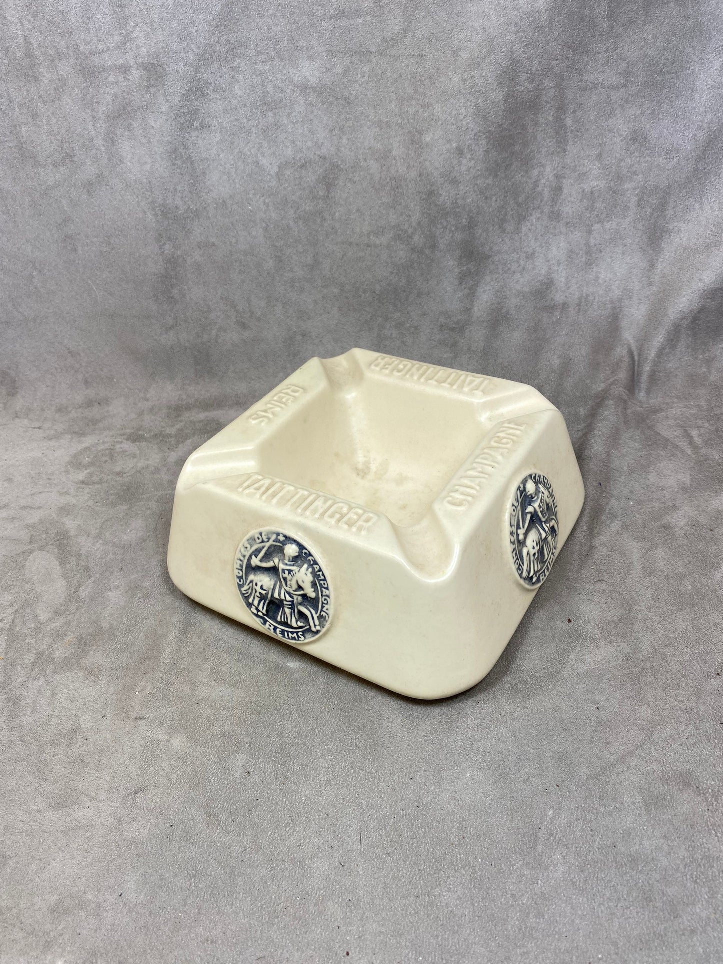 RARE Taittinger White and Black Ceramic Ashtray Vintage Taittinger Champagne Made in France