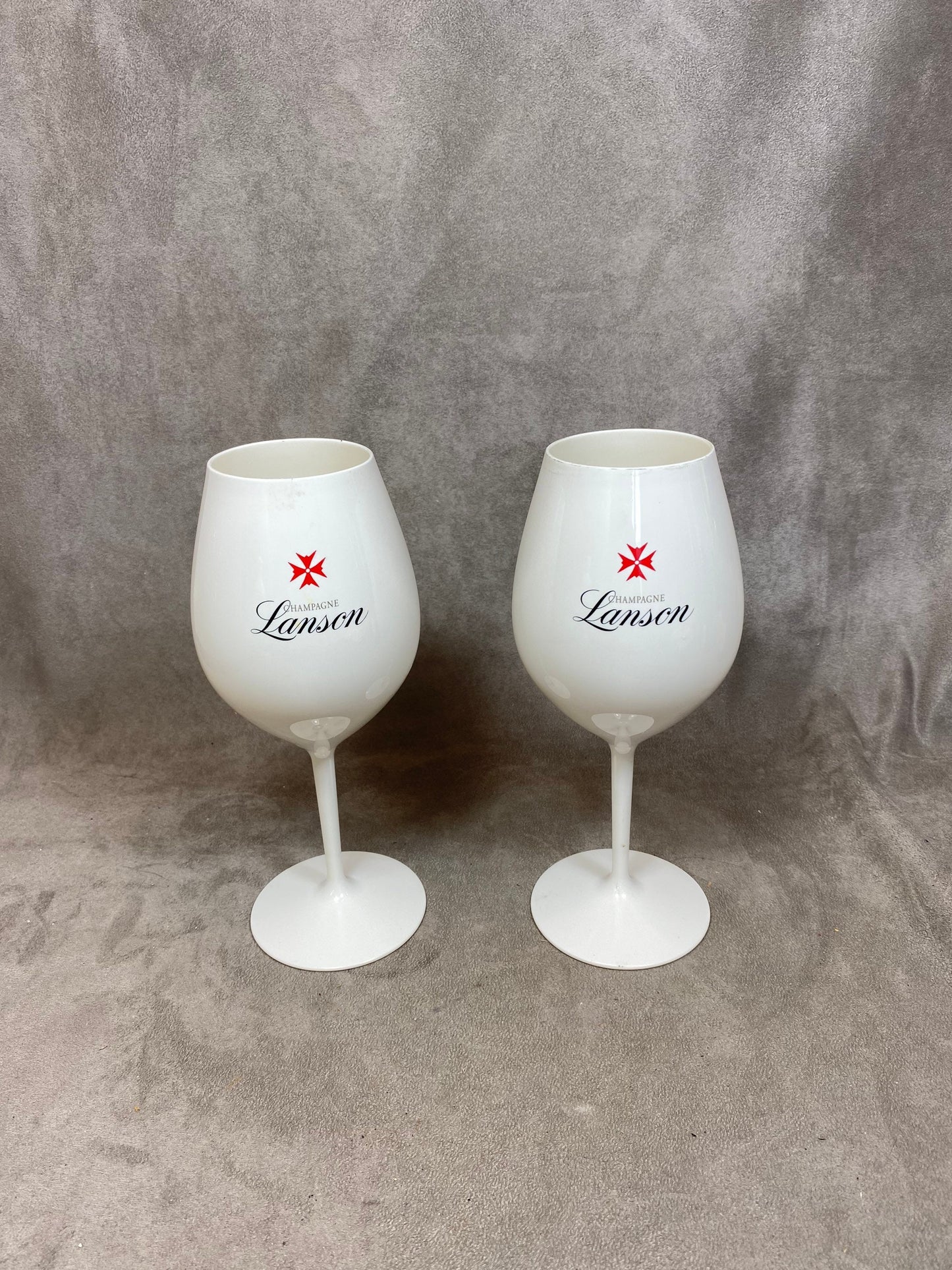 Set of 2 XXL white plastic champagne flutes Champagne Lanson vintage Made in France