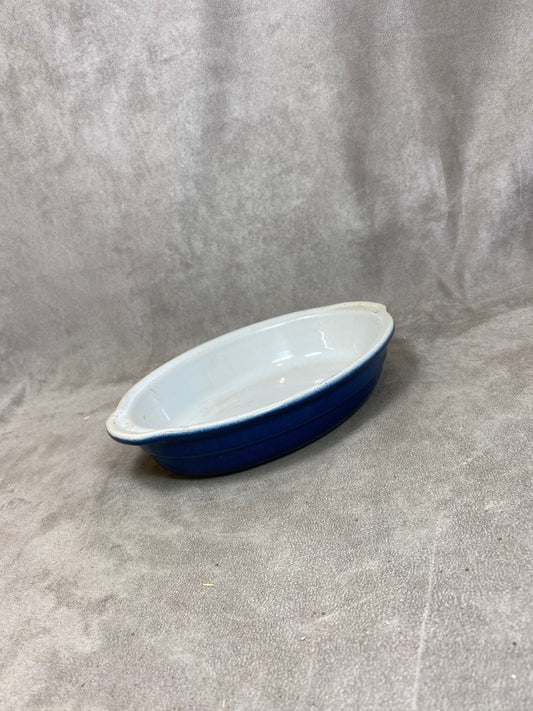 Vintage Emile Henry Blue Ceramic Dish Made in France 1980s