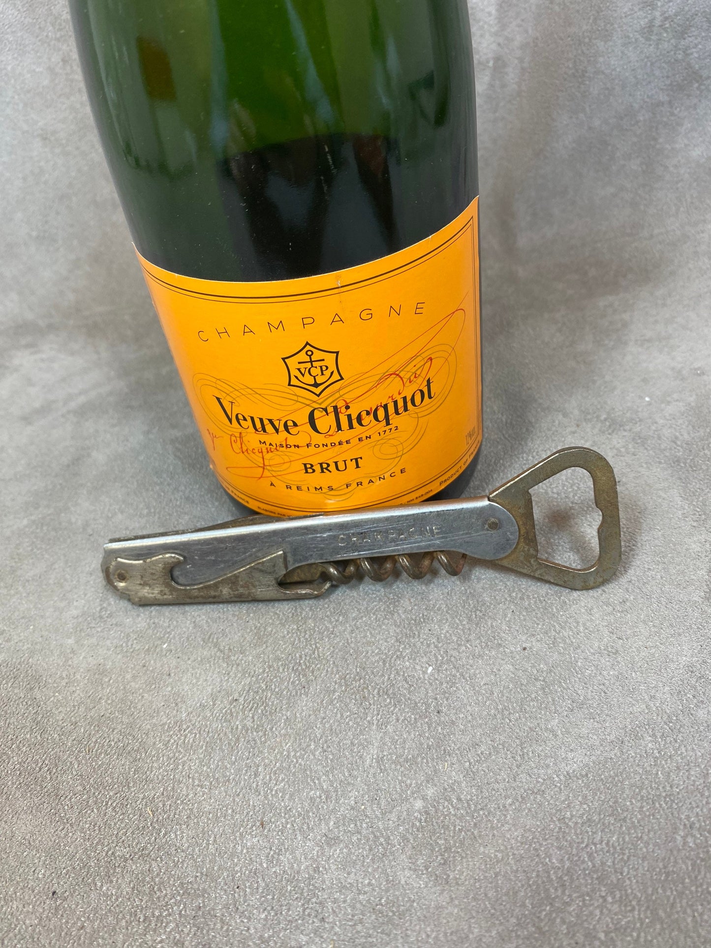 Veuve Clicquot Flaschenöffner, Vintage Stahlkorkenzieher Made in France, Weinsammler, französischer Wein