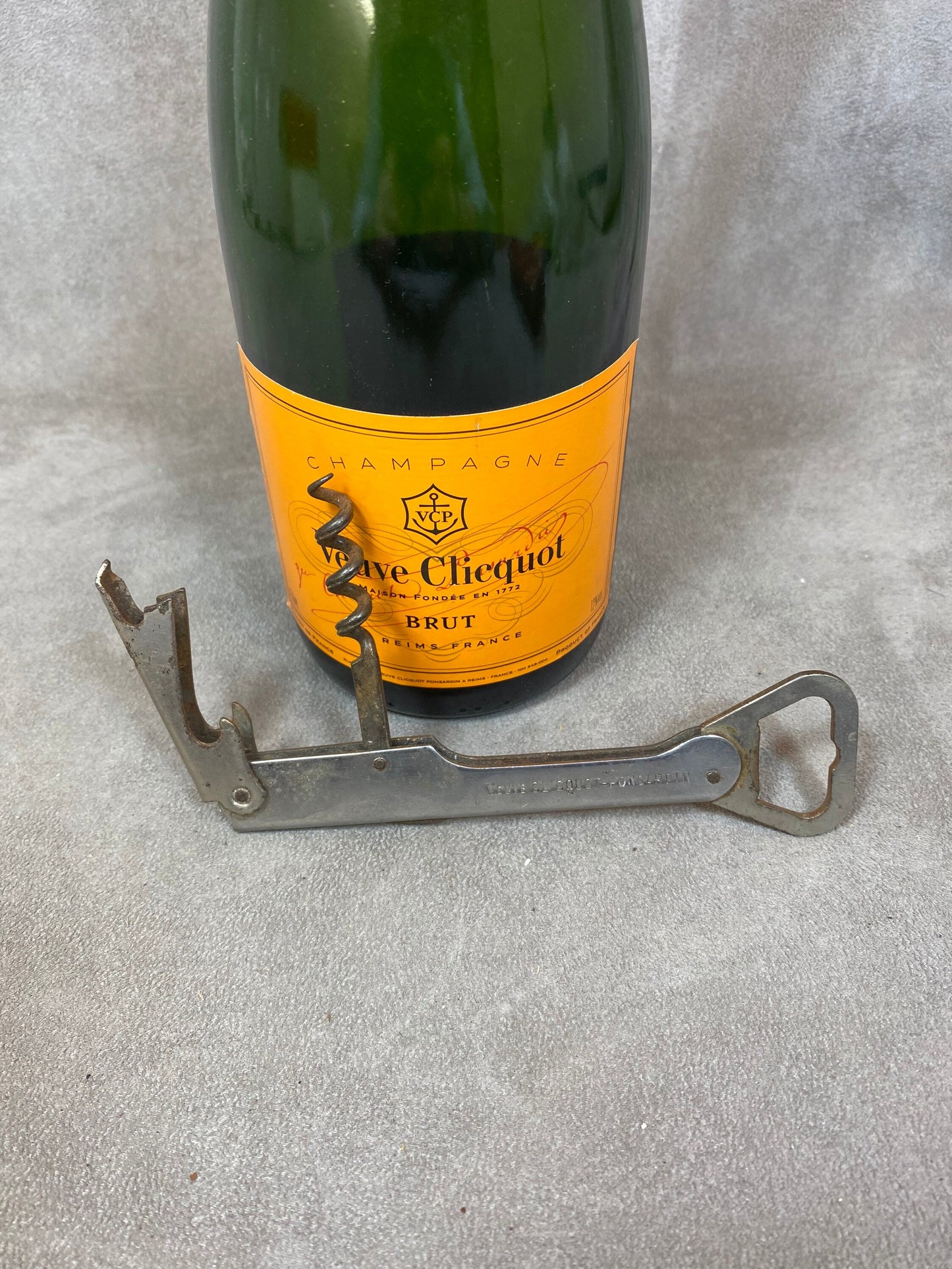 Veuve Clicquot Flaschenöffner, Vintage Stahlkorkenzieher Made in France, Weinsammler, französischer Wein