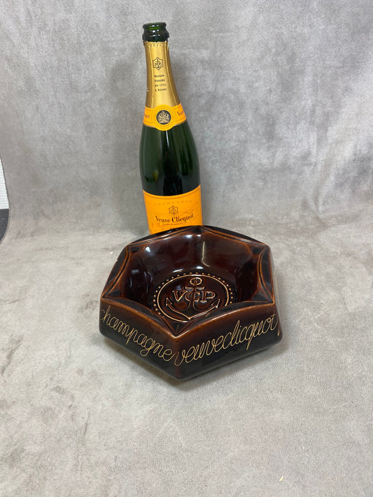 RARE Magnificent Veuve Clicquot ashtray in vintage brown ceramic Made in France