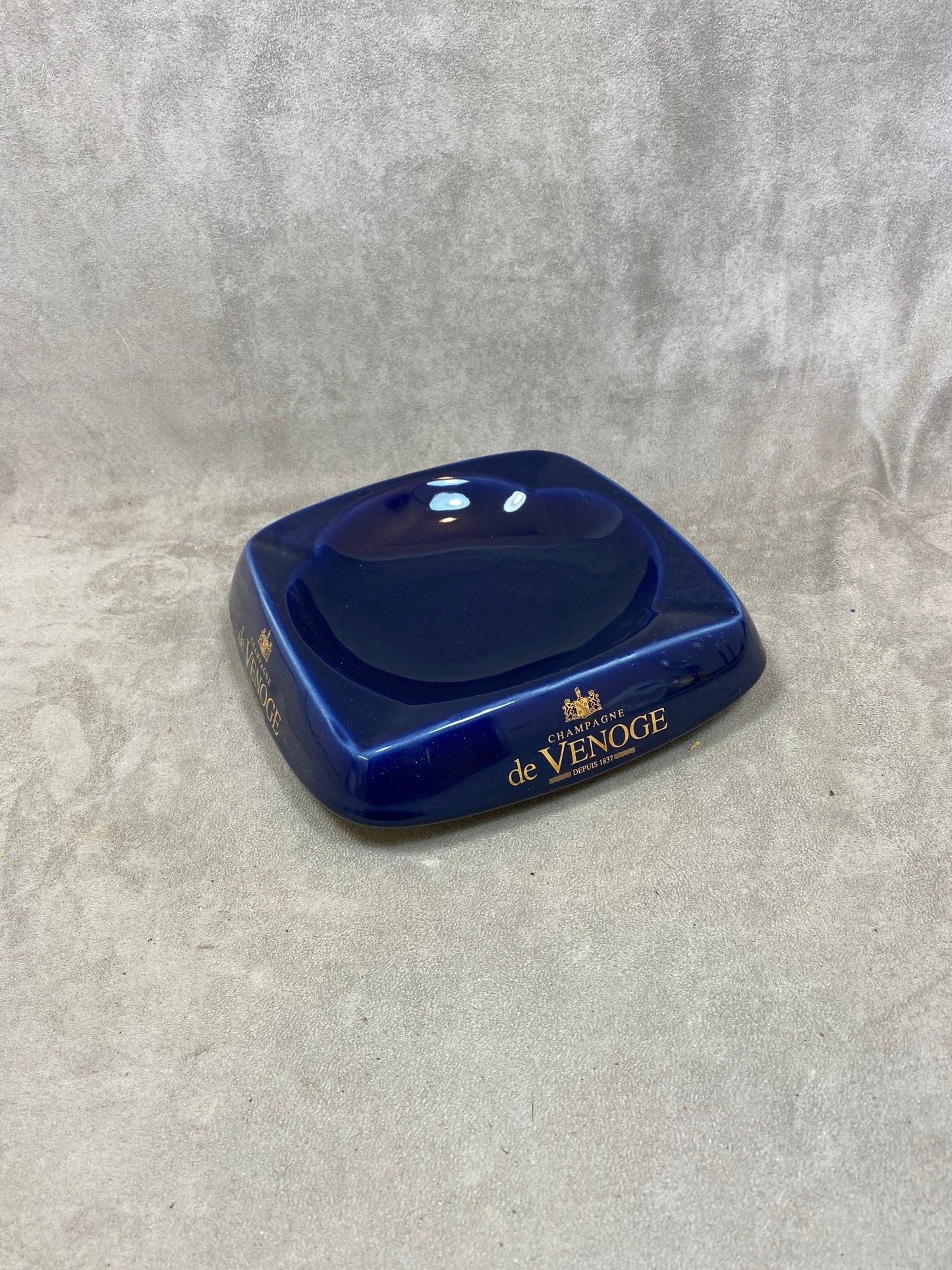 XXL champagne ashtray De Venoge in vintage blue ceramic Made in France 1960s