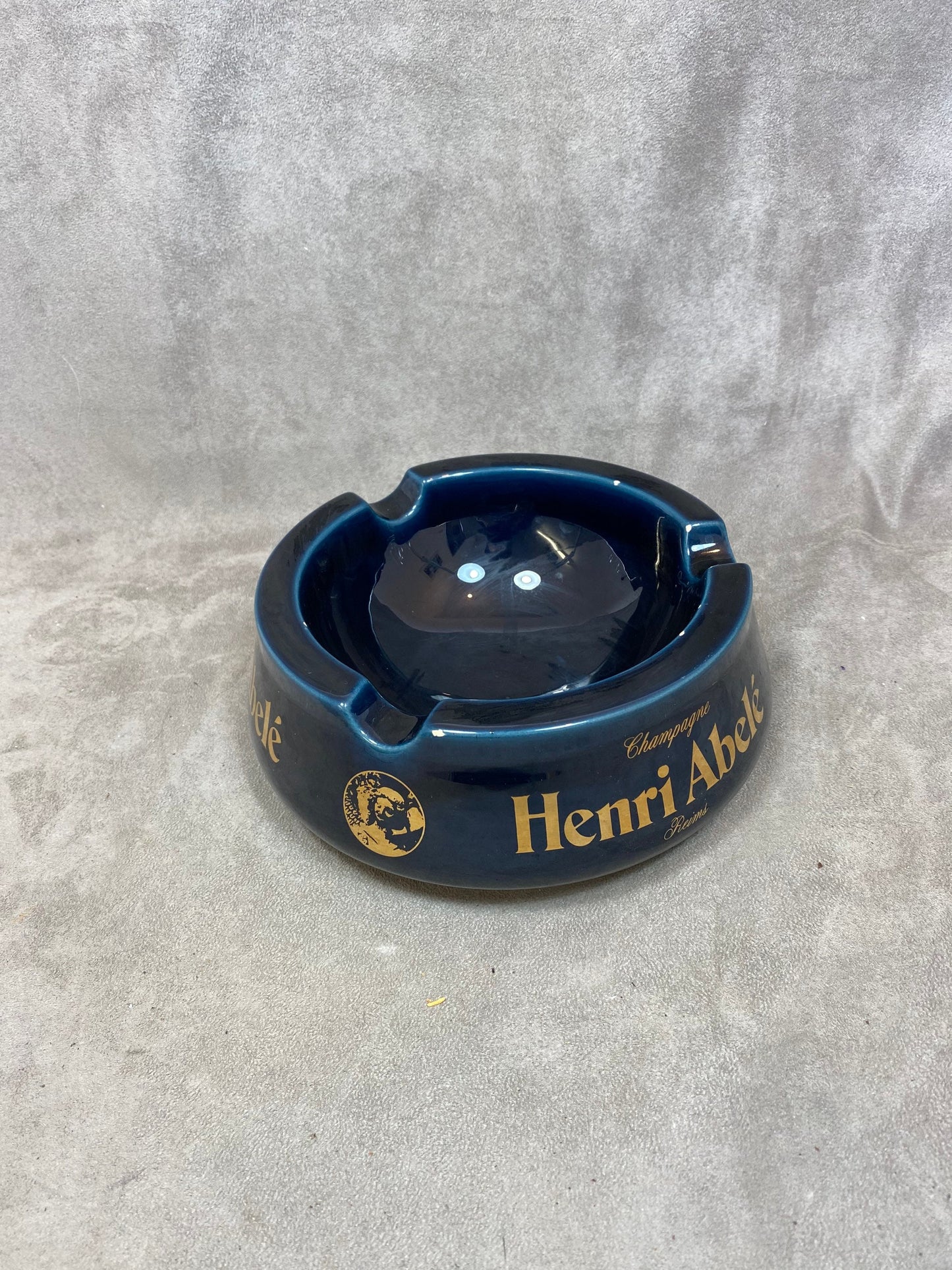 XXL ceramic ashtray in Champagne blue Henri Abelé Reims 1990s