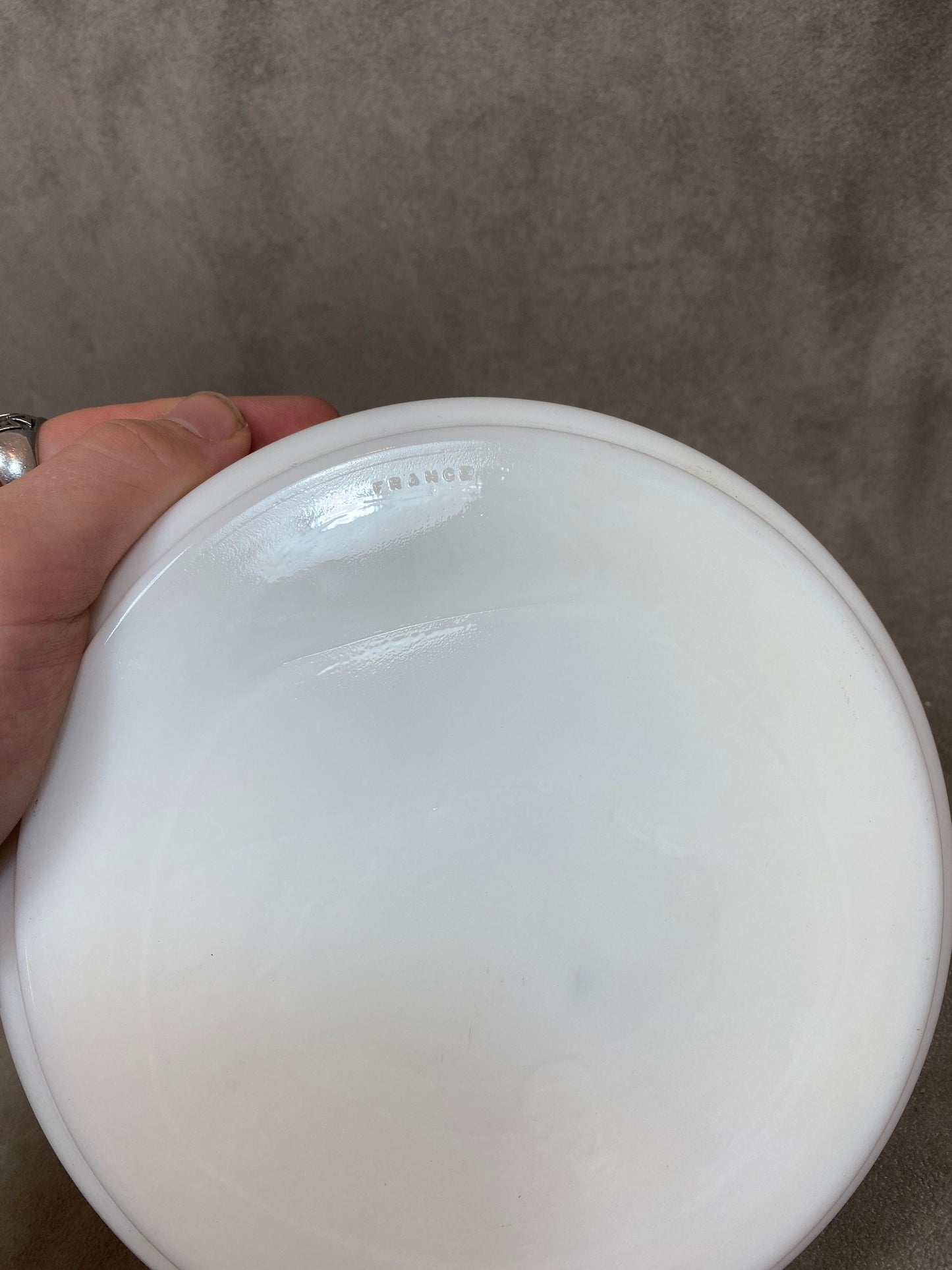 XXL vintage Montaudon champagne ashtray in white glass from the 1980s