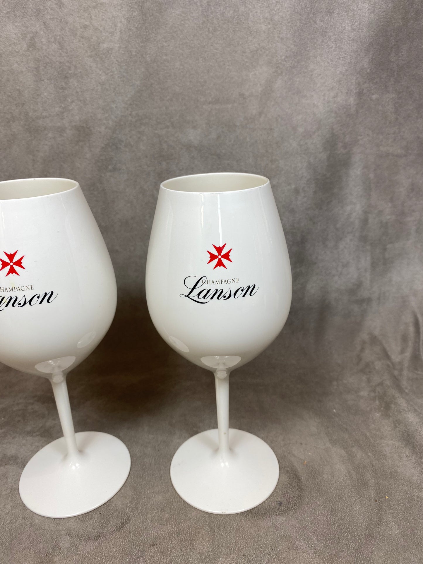 Set of 2 XXL white plastic champagne flutes Champagne Lanson vintage Made in France