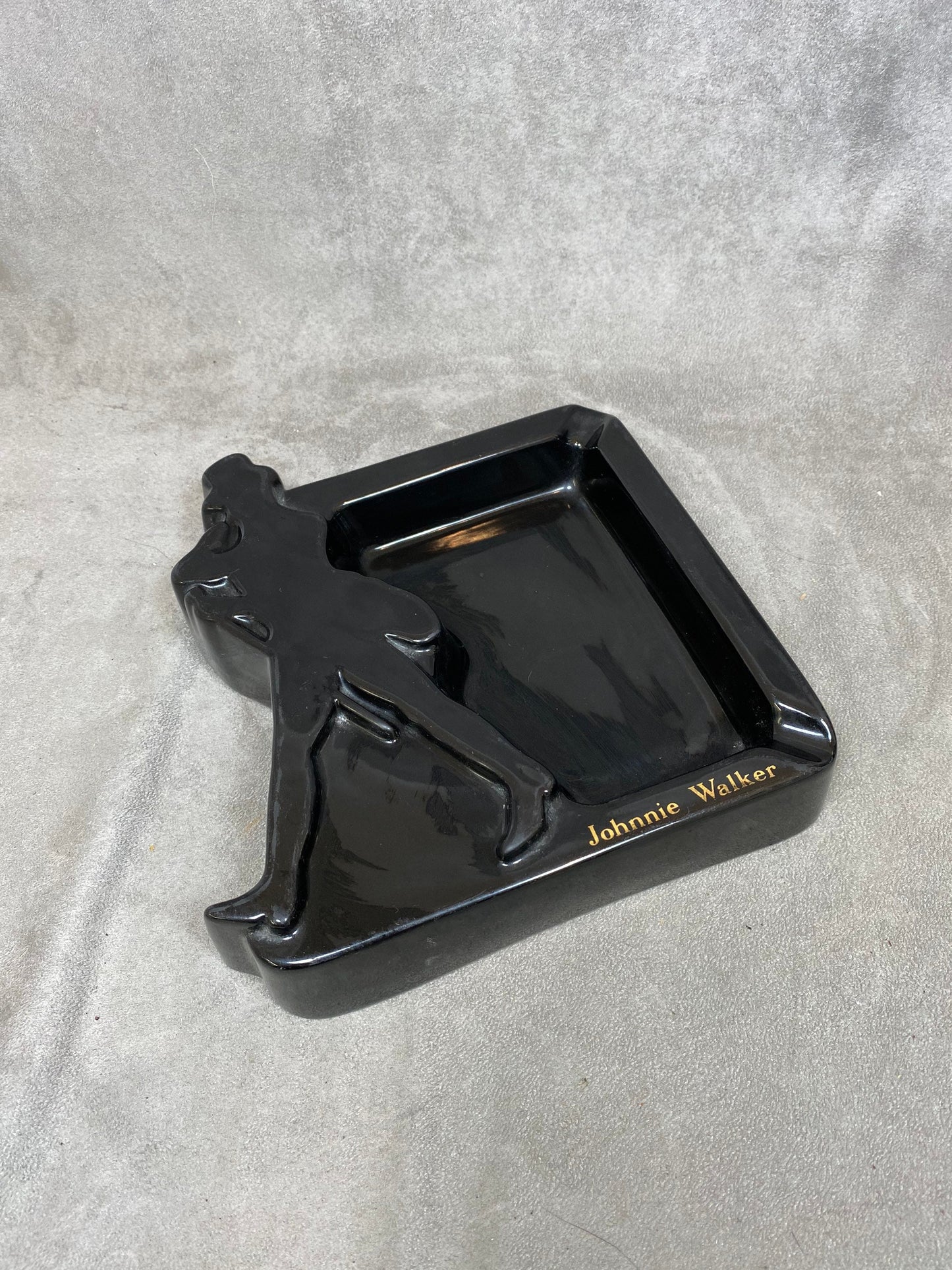 RARE Johnnie Walker Large Black Ceramic Ashtray Made in France Vintage