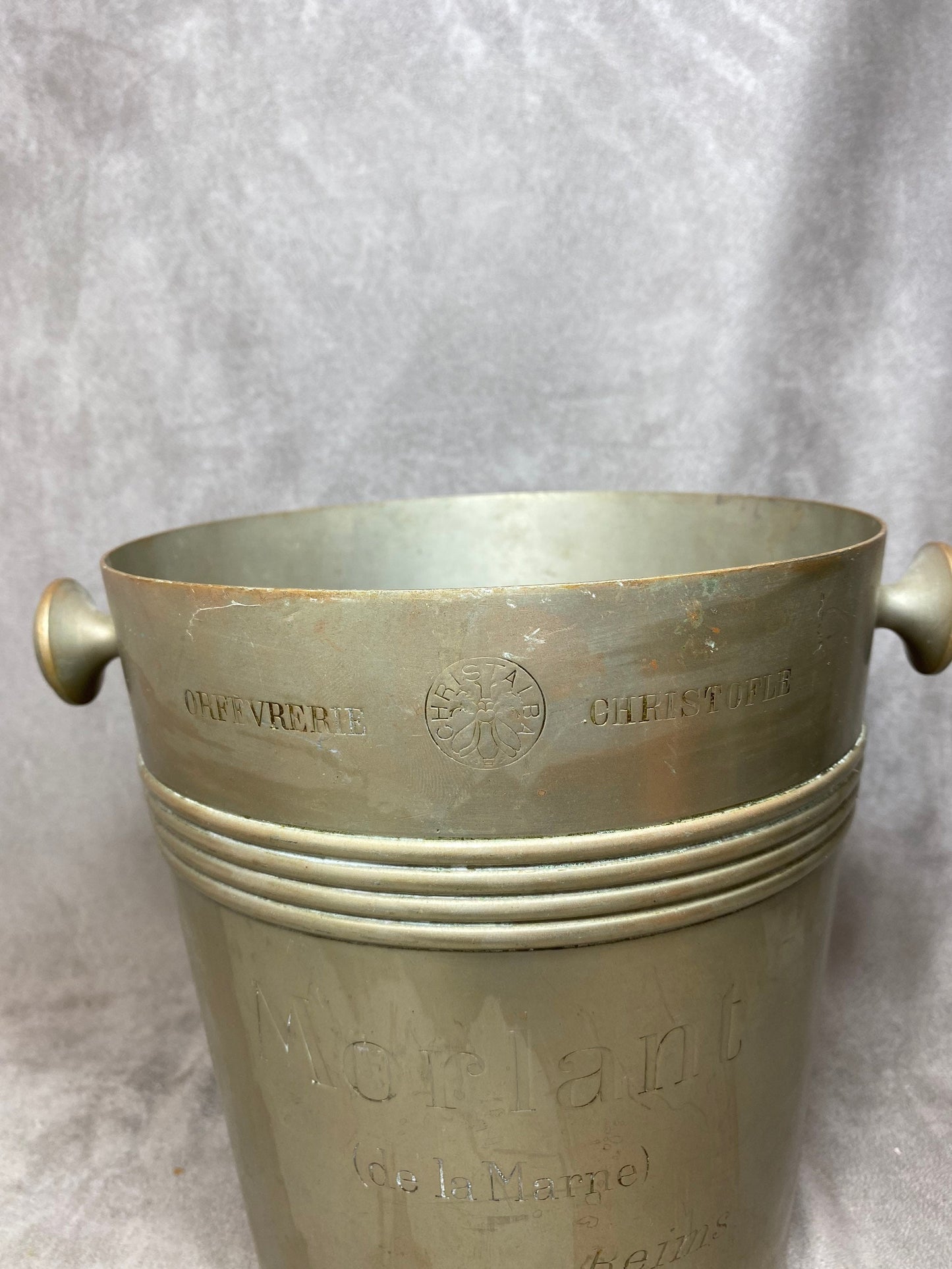 Millésime Français Champagne Silverplate Bucket Cooler MORLANT CHRISTOFLE Seau à champagne en métal 1950's