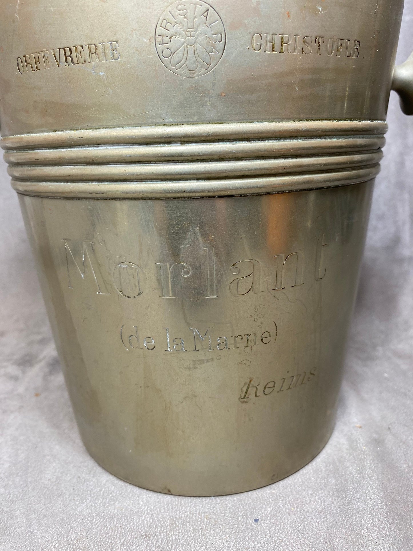 Millésime Français Champagne Silverplate Bucket Cooler MORLANT CHRISTOFLE Seau à champagne en métal 1950's