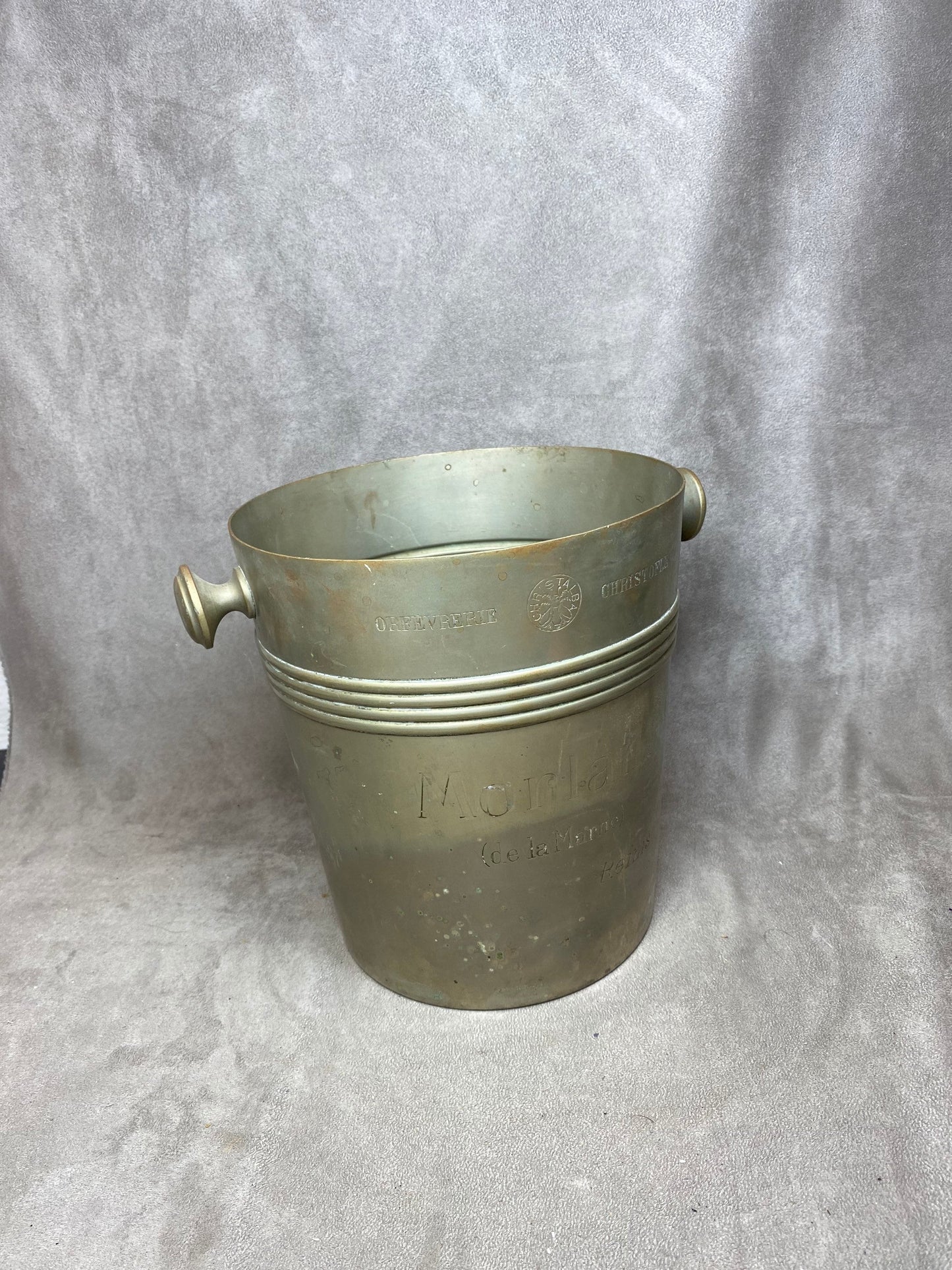 Millésime Français Champagne Silverplate Bucket Cooler MORLANT CHRISTOFLE Seau à champagne en métal 1950's