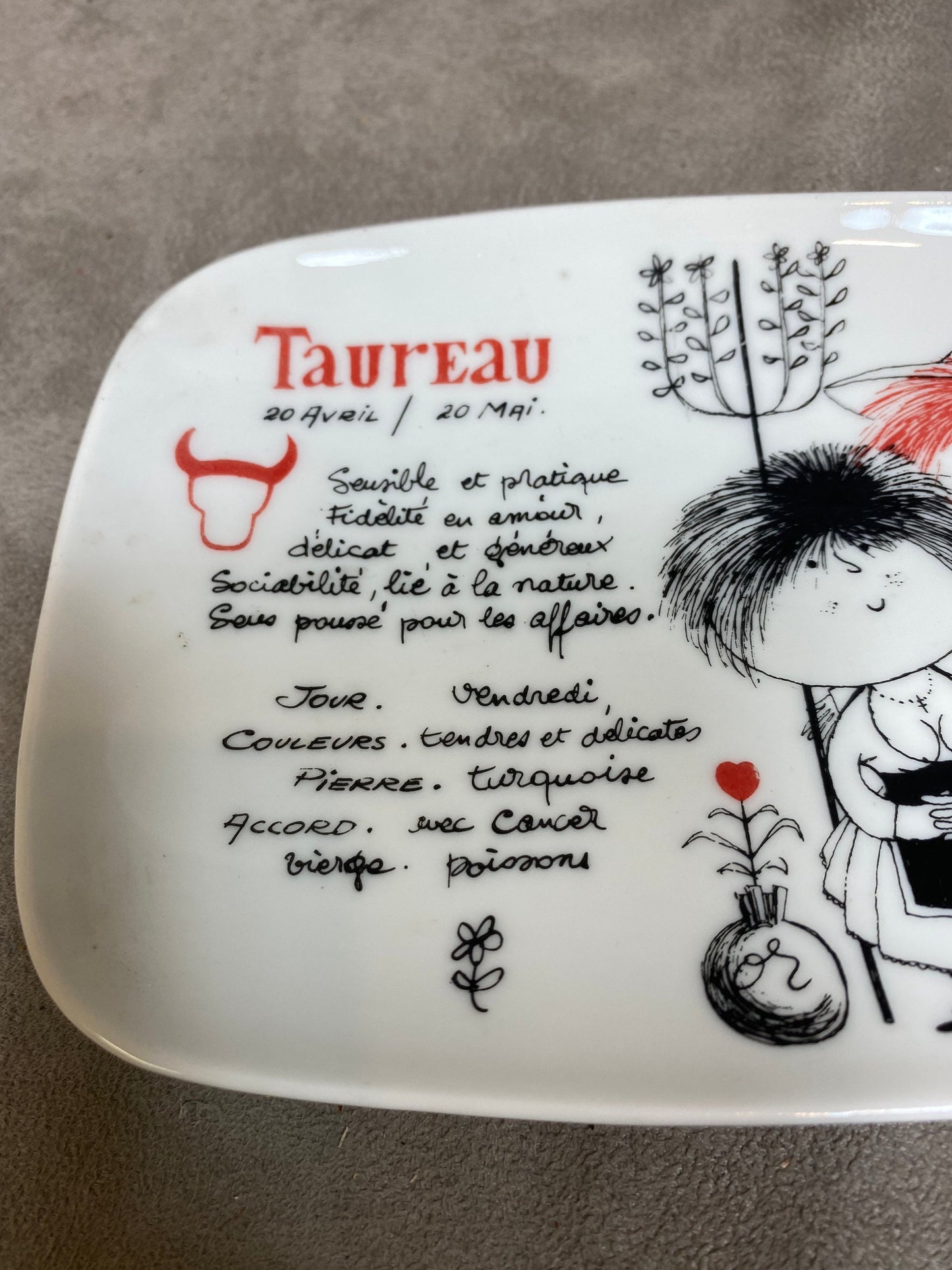 Cendrier Horoscope Taureau par SAMYN porcelaine de Limoges HALGA PARIS made in France Vintage 1980