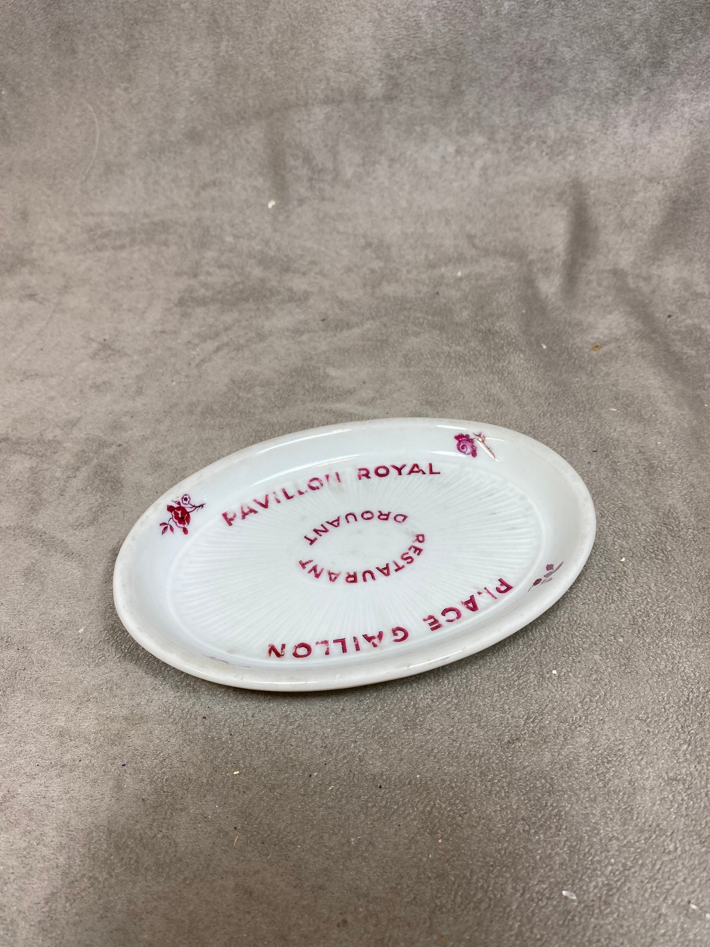 Limoges Porcelain Advertising Ashtray, Place Gaillon Restaurant Drouant Pavillon Royal, Made in France, Vintage 1980