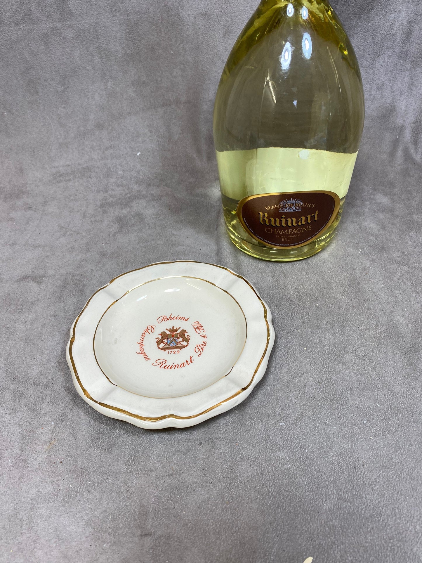 Ruinart Bernardaud Vintage Porzellan Aschenbecher, Französischer Champagner, Champagner Geschenk Made in France