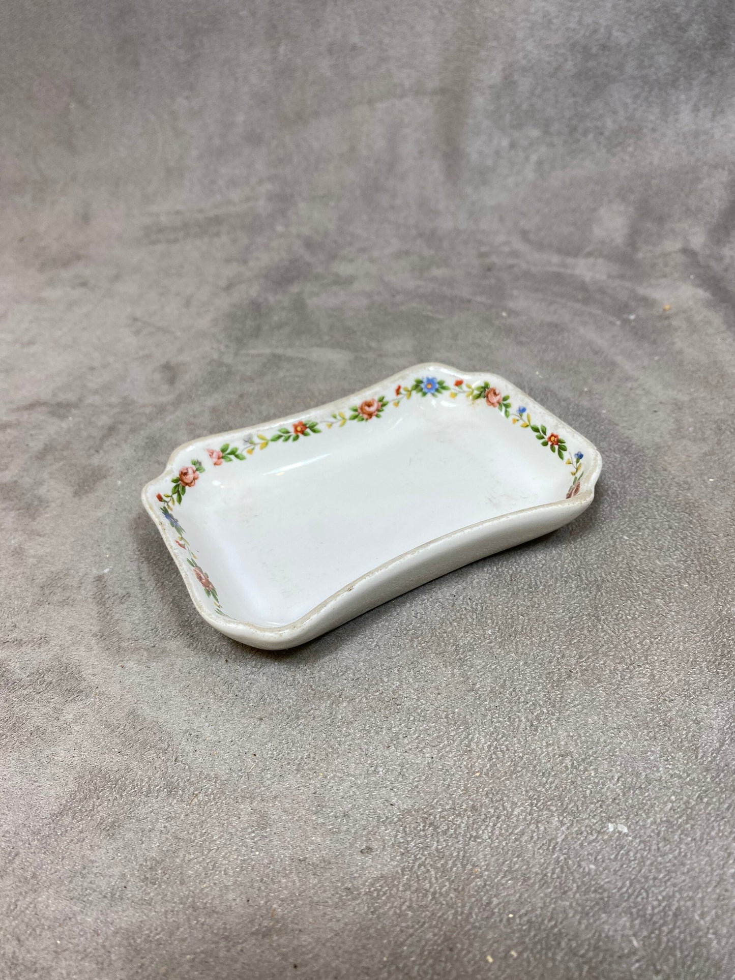 Earthenware ashtray with flower pattern, Made in France, Vintage 1970