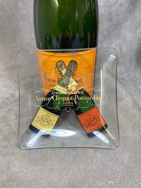 SELTENER Veuve Clicquot Ponsardin Aschenbecher, Vintage-Werbeartikel aus Glas, Champagner Reims, Frankreich, Vintage